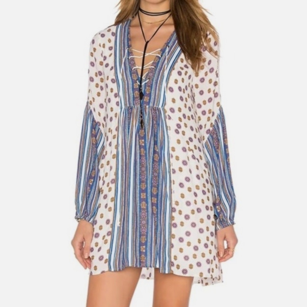 Free People Pebble Rain long sleeve Dress in Ivory Boho Size  M